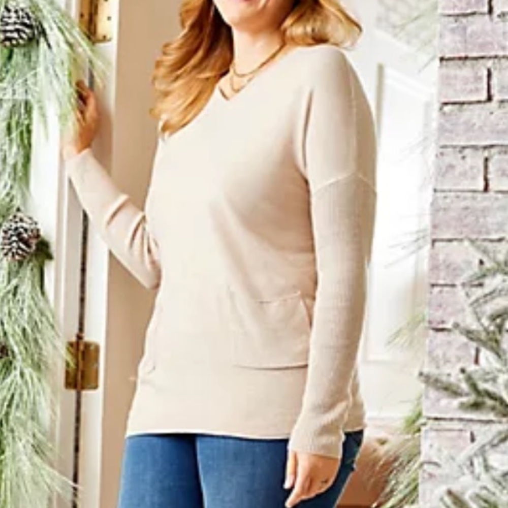 Denim & Company Regular V-Neck Shoulder Long Sleeve Tunic Medium